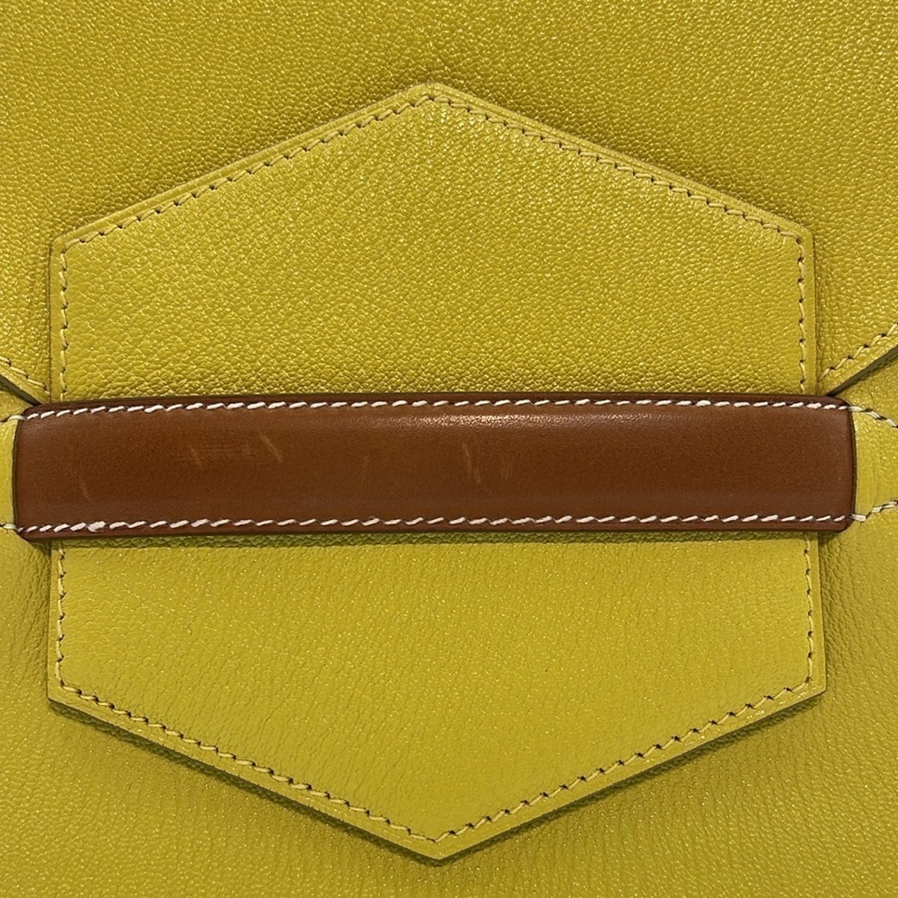 HERMES Faco II Chèvre Mysore Shoulder Bag Clutch Lemon Yellow - Picture 3 of 11
